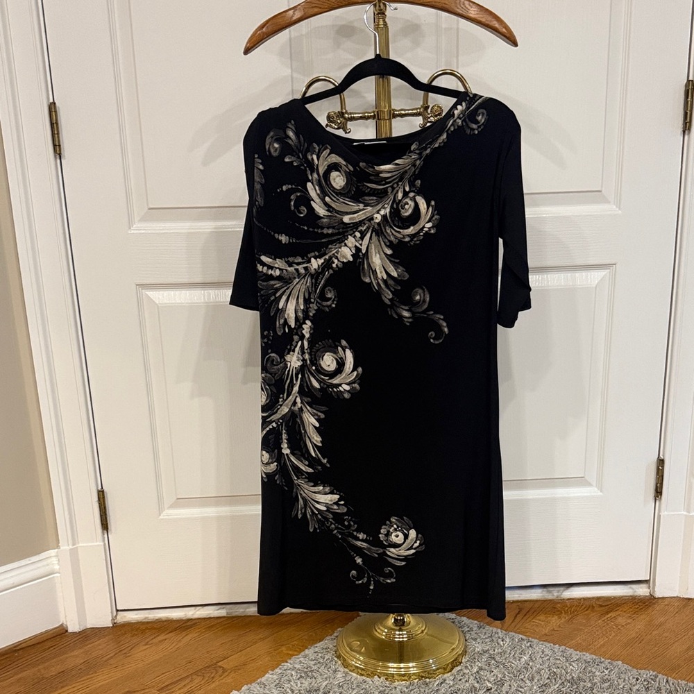 Maggy London Black Dress with Elegant White Swirl Design